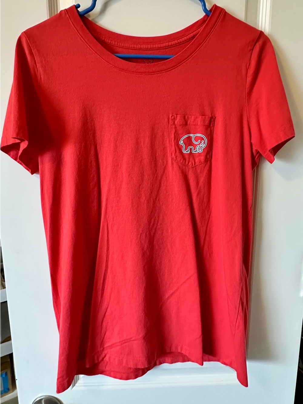 Ivory Ella Paisley Elephant Pocket Tee Red Coral Size L NWOT Save the Elephants
